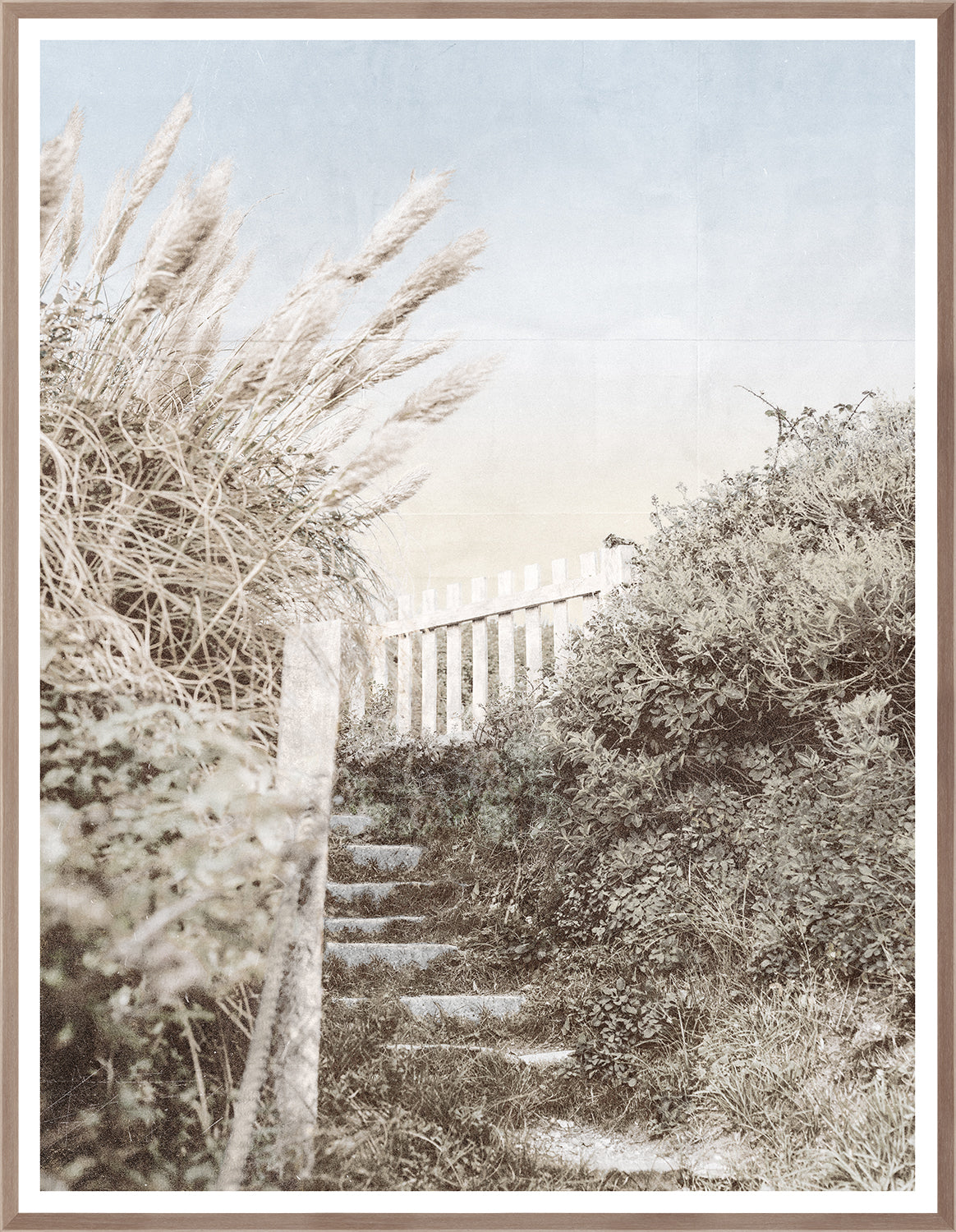 Bay Prospect II wall art featuring a serene pathway with tall grass and a white fence.
