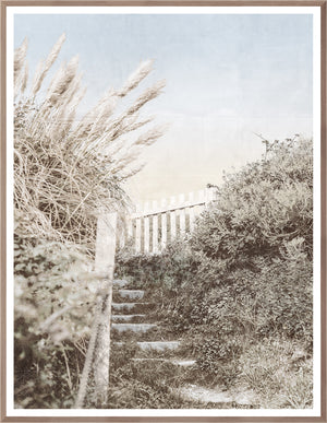 Bay Prospect II wall art featuring a serene pathway with tall grass and a white fence.