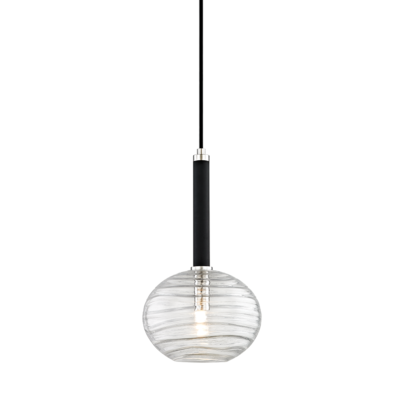 Breton Pendant in polished nickel shown from a second angle to highlight the shade shape and metal detail.