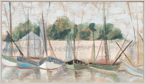 Panel Harbour wall art featuring boats in muted colors with a textured background