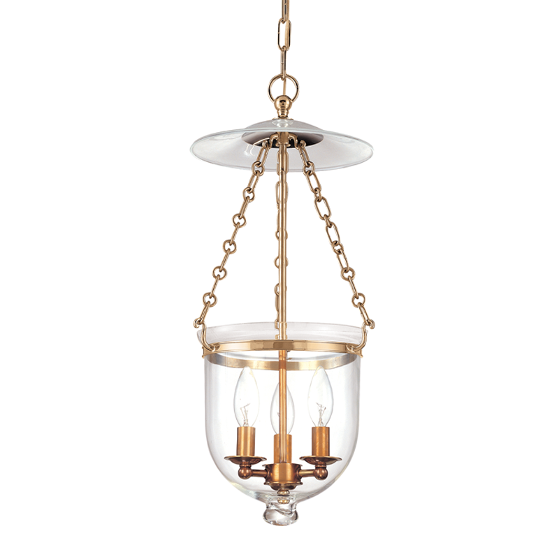 Hampton Pendant 10.25" x 20.75" in aged brass — a Hudson Valley pendant for kitchens, entries, and dining rooms at Laurie Yapp Home.