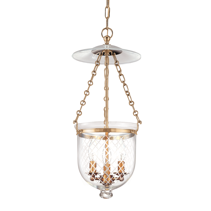 Hampton Pendant 10.25" x 20.75" in aged brass — a Hudson Valley pendant for kitchens, entries, and dining rooms at Laurie Yapp Home.