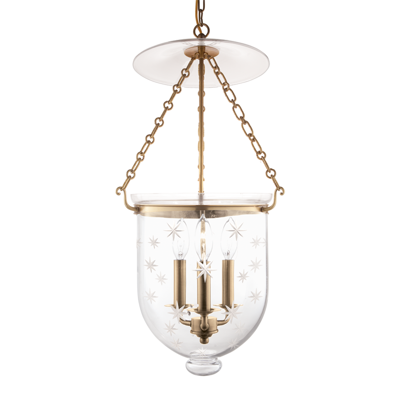 Hampton Pendant 12" x 25" in aged brass — a Hudson Valley pendant for kitchens, entries, and dining rooms at Laurie Yapp Home.