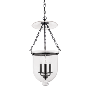 Hampton Pendant 12" x 25" in bronze shown from a second angle to highlight the shade shape and metal detail.