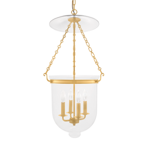 Hampton Pendant 14.5" x 30.75" in aged brass — a Hudson Valley pendant for kitchens, entries, and dining rooms at Laurie Yapp Home.