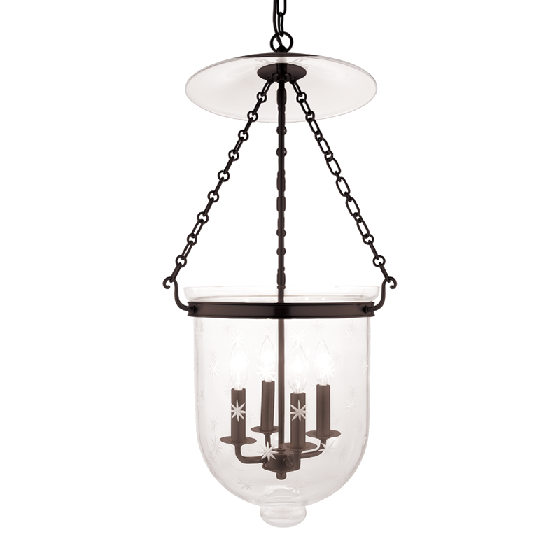 Hampton Pendant 14.5" x 30.75" in bronze shown from a second angle to highlight the shade shape and metal detail.