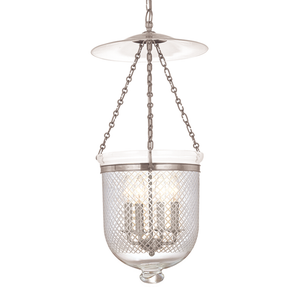 Hampton Pendant 14.5" x 30.75" in Historic Nickel shown from the front to reveal the shade shape and metal detail.