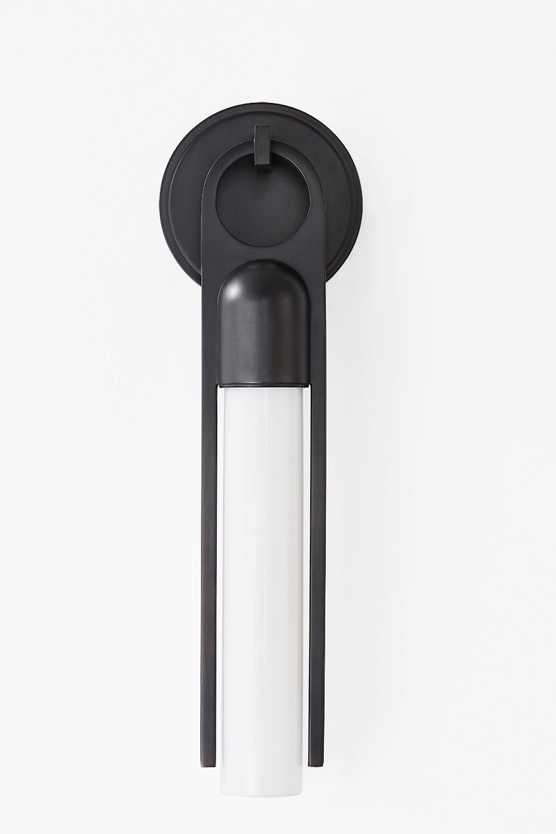 Close-up of the Bethlehem Wall Sconce showing the arm curve and shade silhouette.