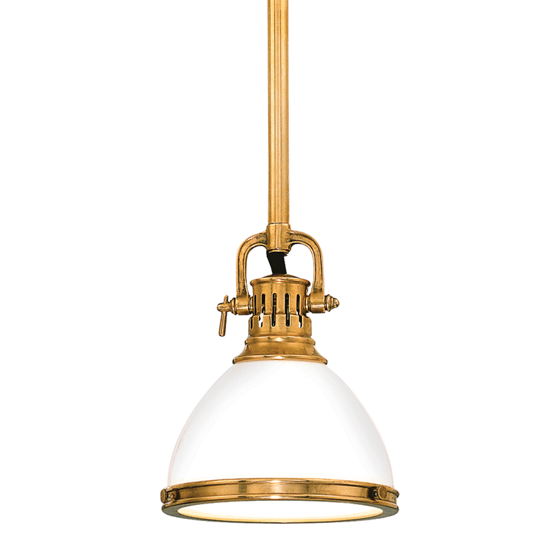 Randolph Pendant 7" in aged brass — a Hudson Valley pendant for kitchens, entries, and dining rooms at Laurie Yapp Home.