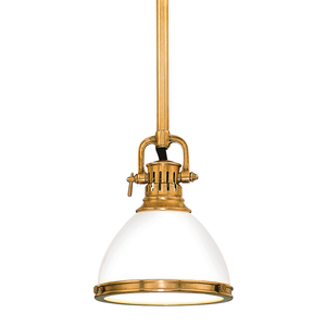 Randolph Pendant 7" in aged brass — a Hudson Valley pendant for kitchens, entries, and dining rooms at Laurie Yapp Home.