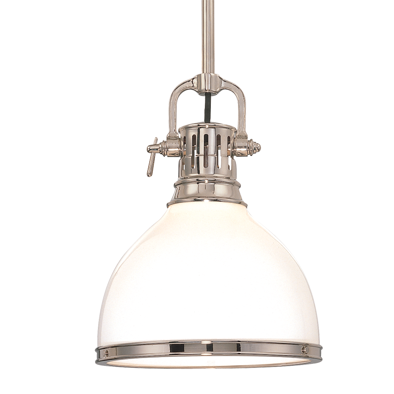 Randolph Pendant 7" in polished nickel shown from the front to reveal the shade shape and metal detail.