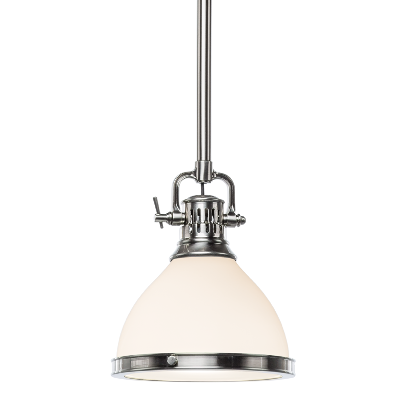 Close-up of the Randolph Pendant 7" in satin nickel showing the shade shape and metal detail.
