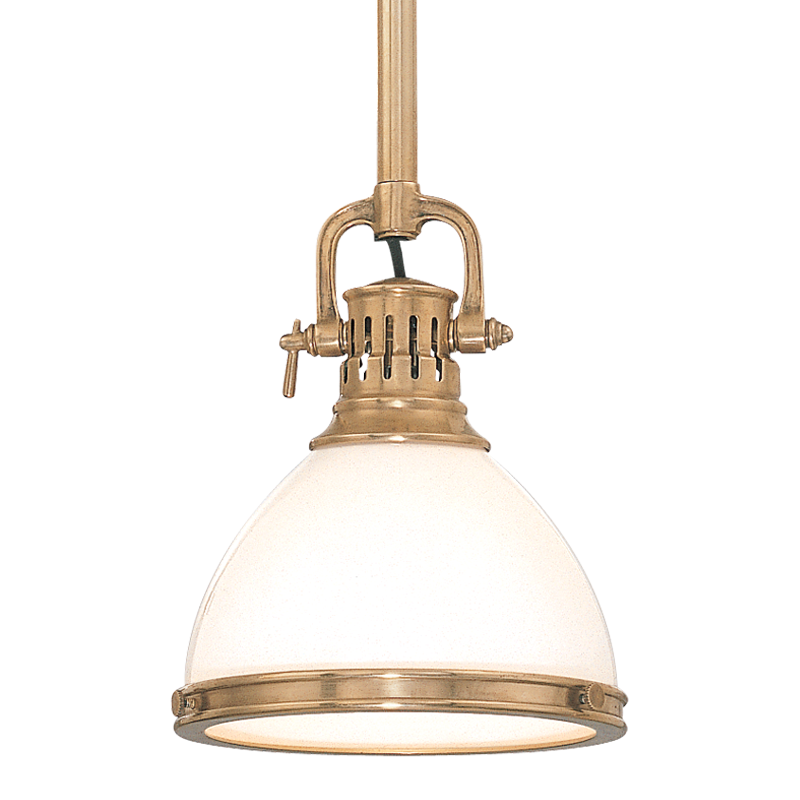 Randolph Pendant 10" in aged brass — a Hudson Valley pendant for kitchens, entries, and dining rooms at Laurie Yapp Home.