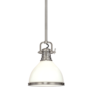 Randolph Pendant 10" in polished nickel shown from a second angle to highlight the shade shape and metal detail.