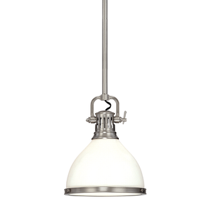 Randolph Pendant 10" in satin nickel shown from the front to reveal the shade shape and metal detail.