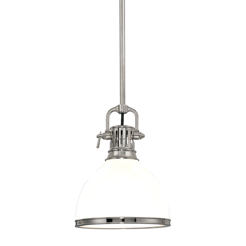 Randolph Pendant 13" in polished nickel shown from a second angle to highlight the shade shape and metal detail.