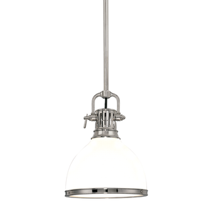 Randolph Pendant 13" in polished nickel shown from a second angle to highlight the shade shape and metal detail.