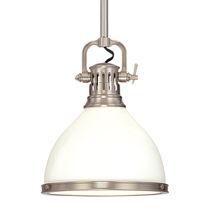 Randolph Pendant 13" in satin nickel shown from the front to reveal the shade shape and metal detail.