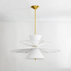 Esperance Chandelier in aged brass shown from the front to reveal the frame, arms, and shade detail.