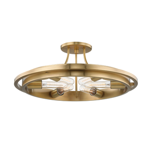 Chambers Semi Flush in aged brass — a Hudson Valley semi flush for hallways, bedrooms, and entryways at Laurie Yapp Home.