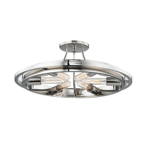 Chambers Semi Flush in polished nickel shown from the front to reveal the shade profile and mounting canopy.