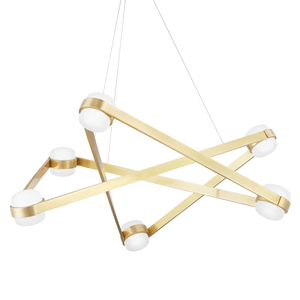Orbit Chandelier 38" in aged brass — a Hudson Valley chandelier for dining rooms, entries, and living rooms at Laurie Yapp Home.