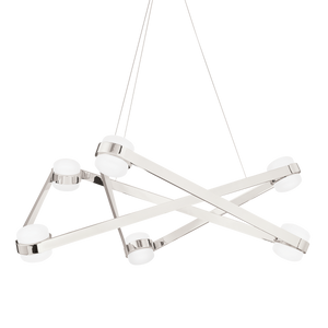 Orbit Chandelier 38" in polished nickel shown from a second angle to highlight the frame, arms, and shade detail.