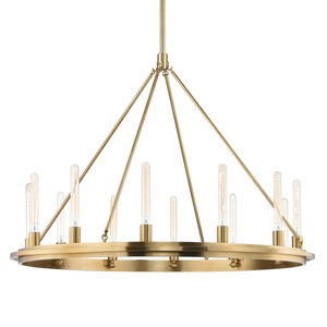 Chambers Chandelier 45" in aged brass — a Hudson Valley chandelier for dining rooms, entries, and living rooms at Laurie Yapp Home.