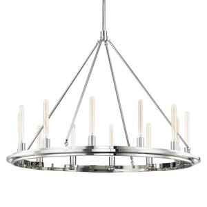 Chambers Chandelier 45" in polished nickel shown from the front to reveal the frame, arms, and shade detail.