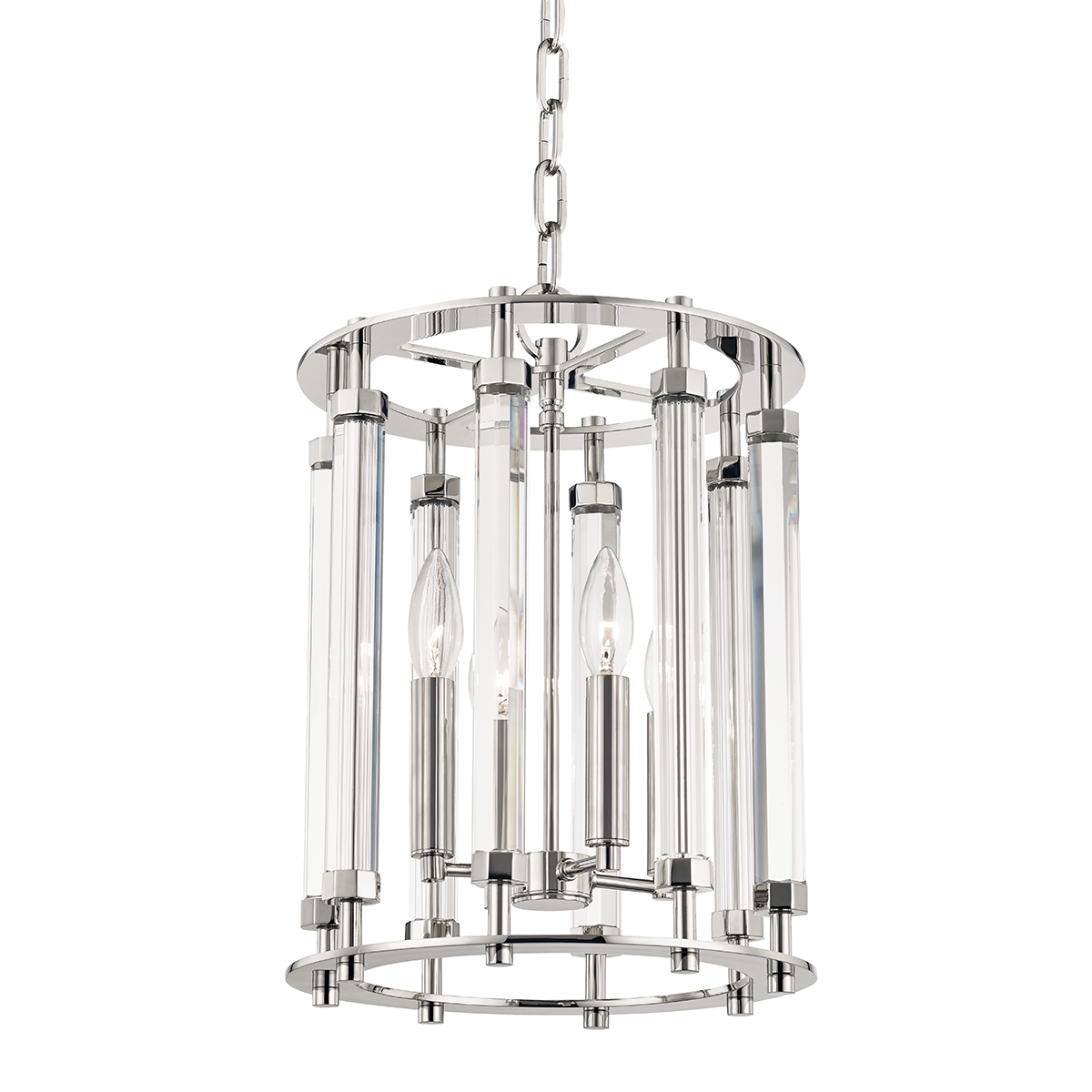 Haddon Lantern 12" in polished nickel shown from a second angle to highlight the frame and glass panel detail.
