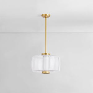 Beau Pendant 15" in aged brass shown from the front to reveal the shade shape and metal detail.