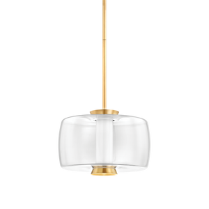 Beau Pendant 15" in aged brass — a Hudson Valley pendant for kitchens, entries, and dining rooms at Laurie Yapp Home.