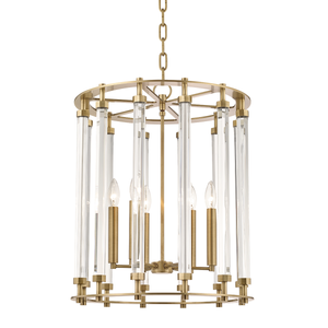 Haddon Lantern 18" in aged brass — a Hudson Valley lantern for entries, foyers, and covered porches at Laurie Yapp Home.