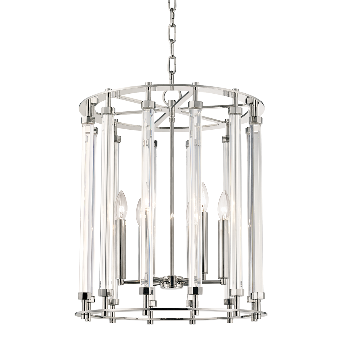Haddon Lantern 18" in polished nickel shown from a second angle to highlight the frame and glass panel detail.
