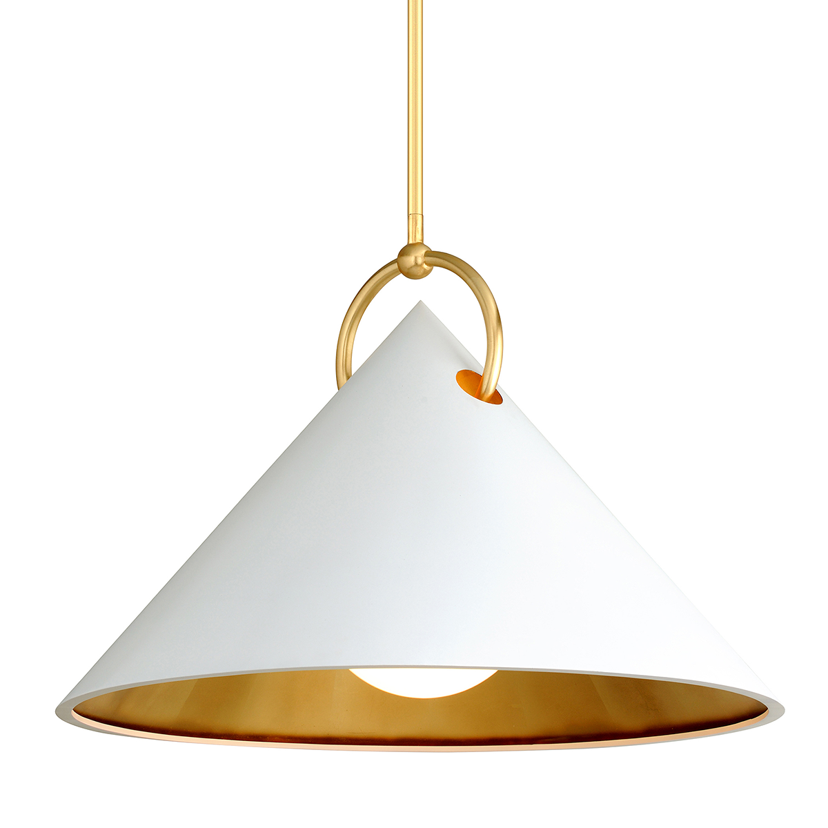 Charm Pendant 38" x 26.5" in Gold Leaf and Soft White — a Corbett chandelier for dining rooms, entries, and living rooms at Laurie Yapp Home.
