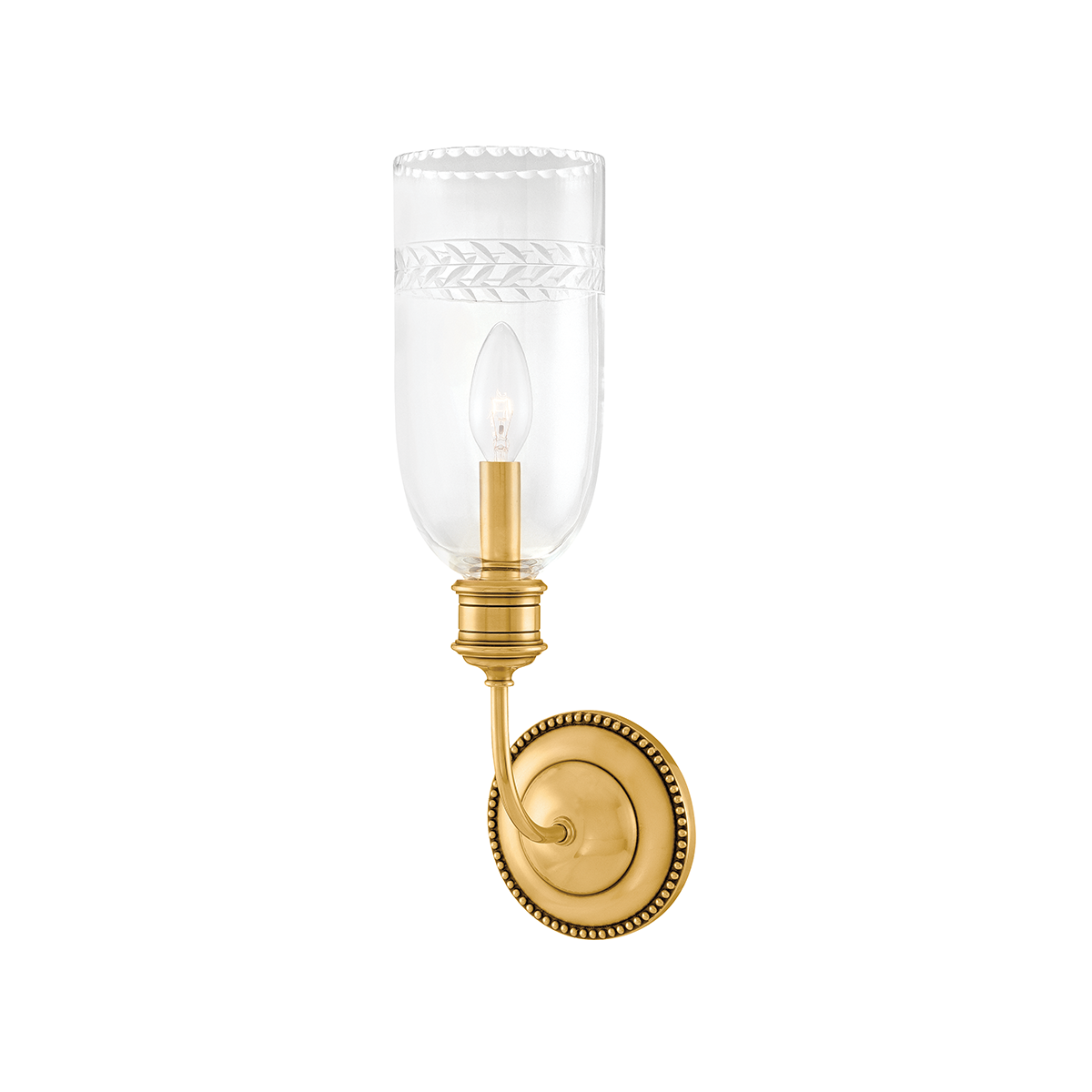 Lafayette Wall Sconce 5" in aged brass — a Hudson Valley wall sconce for bathrooms, hallways, and living rooms at Laurie Yapp Home.