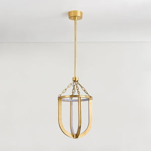 Tournu Lantern 11.5" in aged brass shown from a second angle to highlight the frame and glass panel detail.