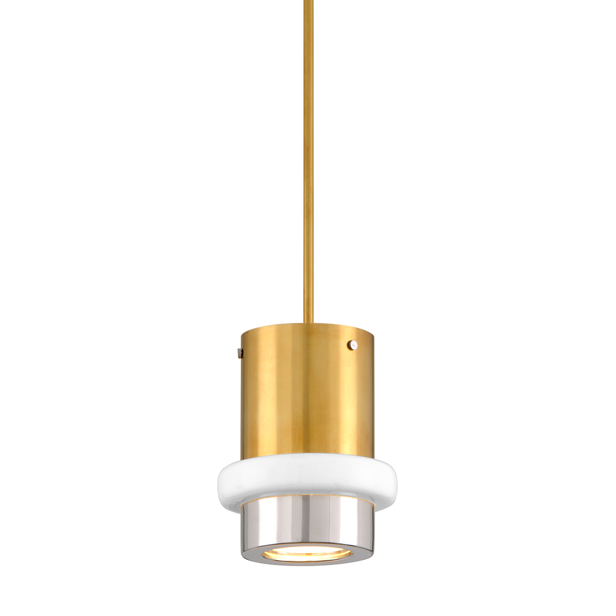 Beckenham Pendant 8" x 10.25" in Vintage Polished Brass and Nickel — a Corbett pendant for kitchens, entries, and dining rooms at Laurie Yapp Home.