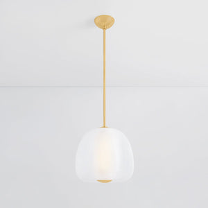 Close-up of the Scranton Pendant 15" in aged brass showing the shade shape and metal detail.