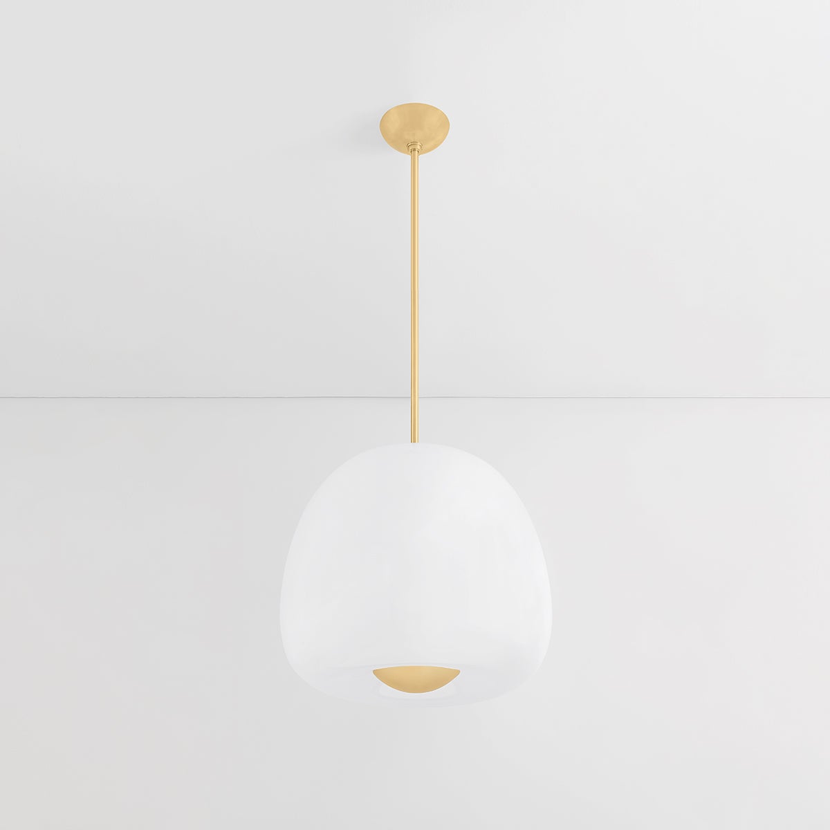 Scranton Pendant 19" in aged brass shown from the front to reveal the shade shape and metal detail.