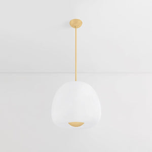 Scranton Pendant 19" in aged brass shown from the front to reveal the shade shape and metal detail.