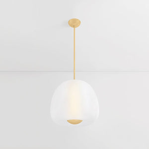 Close-up of the Scranton Pendant 19" in aged brass showing the shade shape and metal detail.