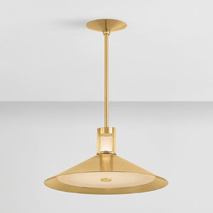 Close-up of the Clermont Pendant 20" in aged brass showing the shade shape and metal detail.