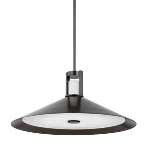 Clermont Pendant 28" in dark bronze shown from a second angle to highlight the shade shape and metal detail.