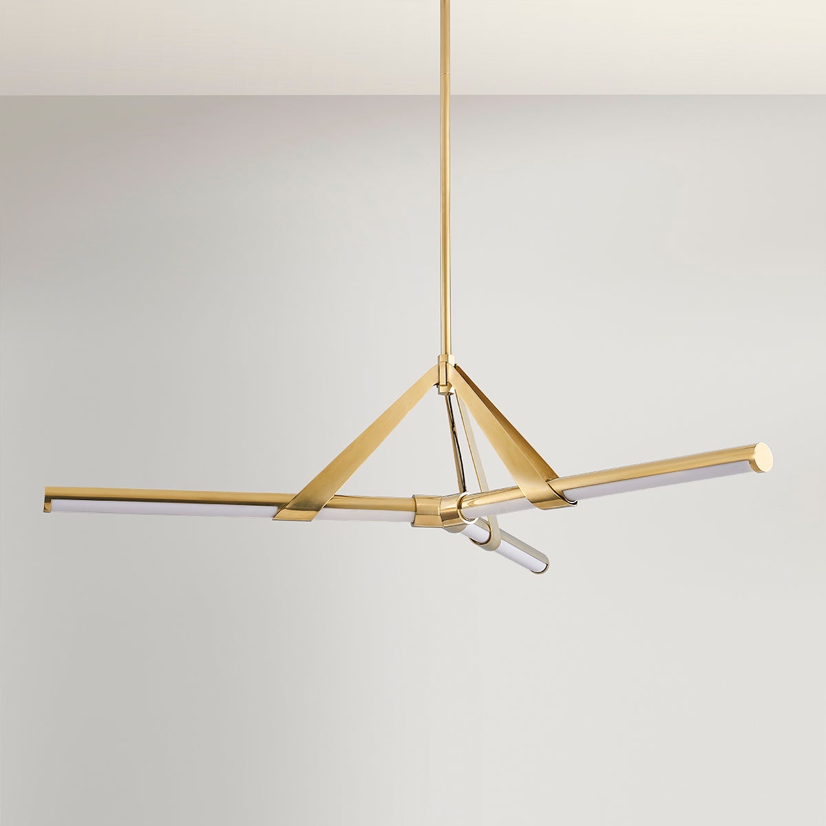Jonas Chandelier 46" in aged brass shown from the front to reveal the frame, arms, and shade detail.