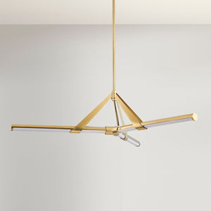 Jonas Chandelier 46" in aged brass shown from the front to reveal the frame, arms, and shade detail.