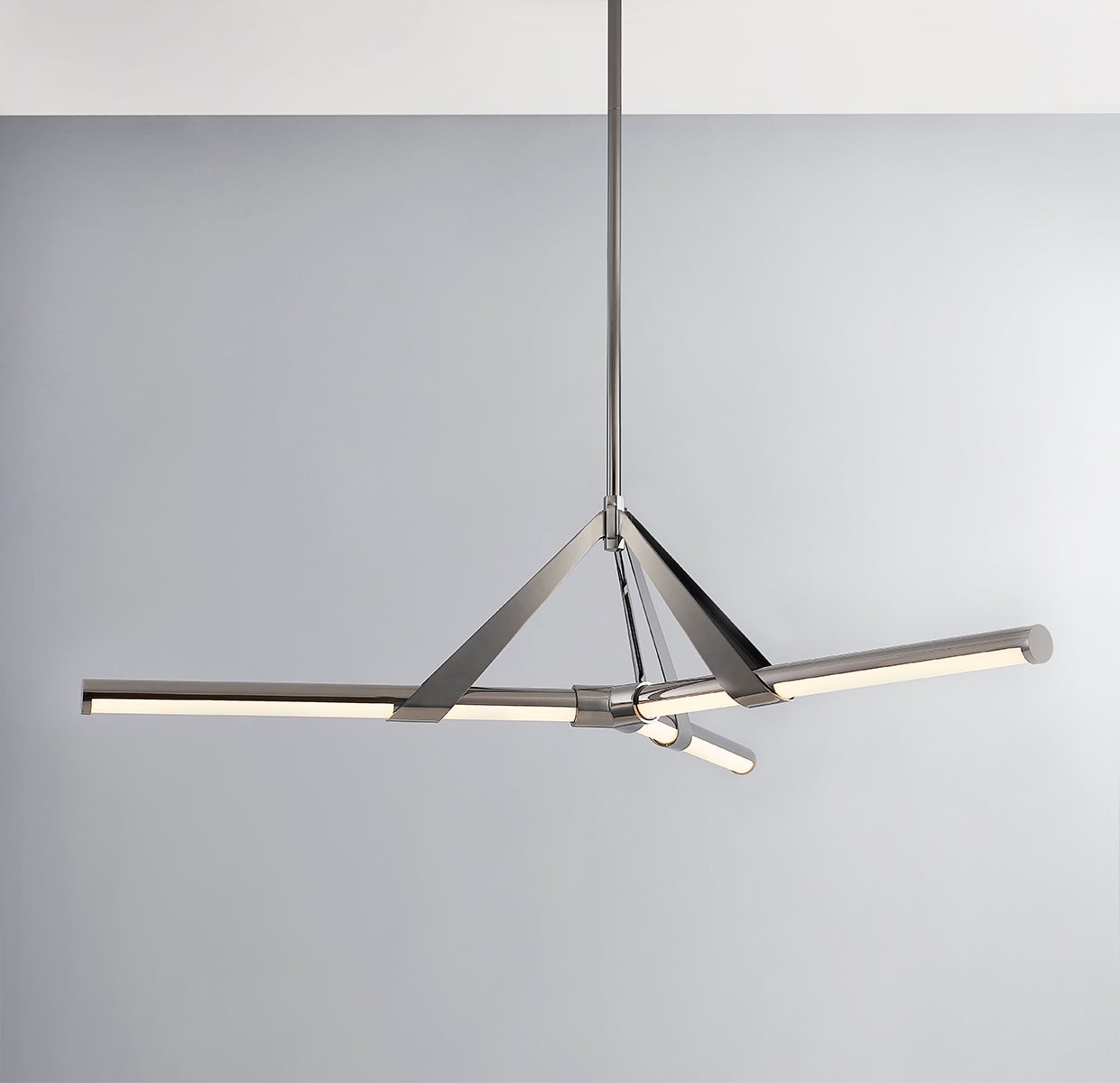 Close-up of the Jonas Chandelier 46" showing the frame, arms, and shade detail.