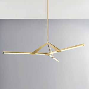 Close-up of the Jonas Chandelier 62.25" in aged brass showing the frame, arms, and shade detail.