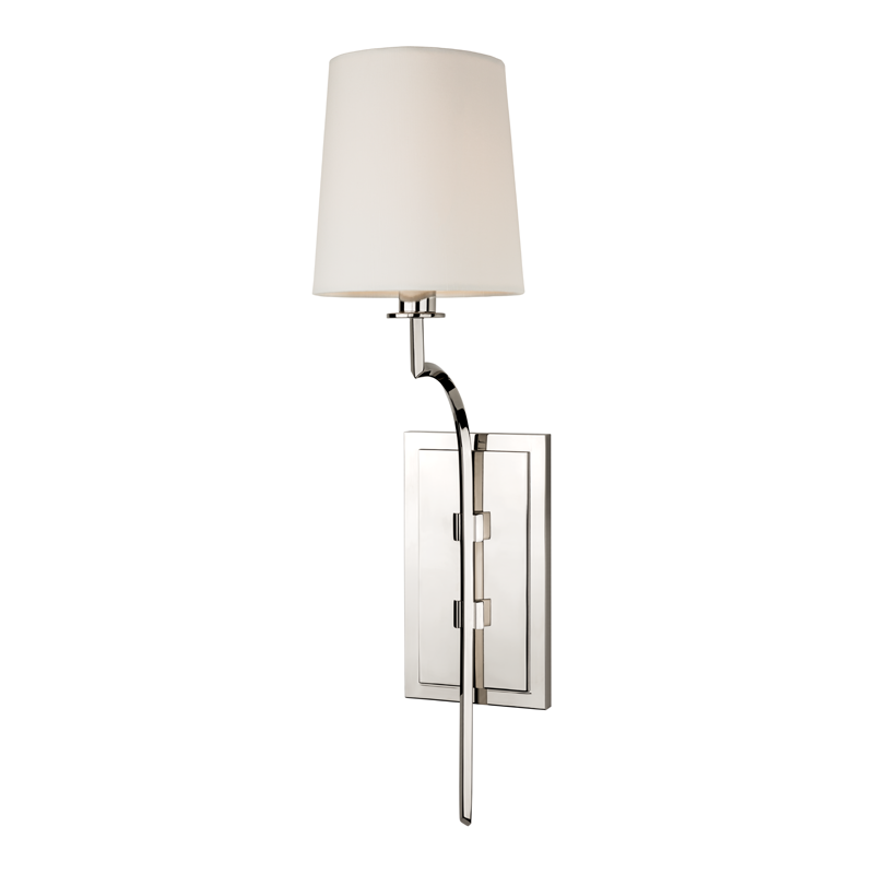 Close-up of the Glenford Wall Sconce 5.5" in polished nickel showing the arm curve and shade silhouette.