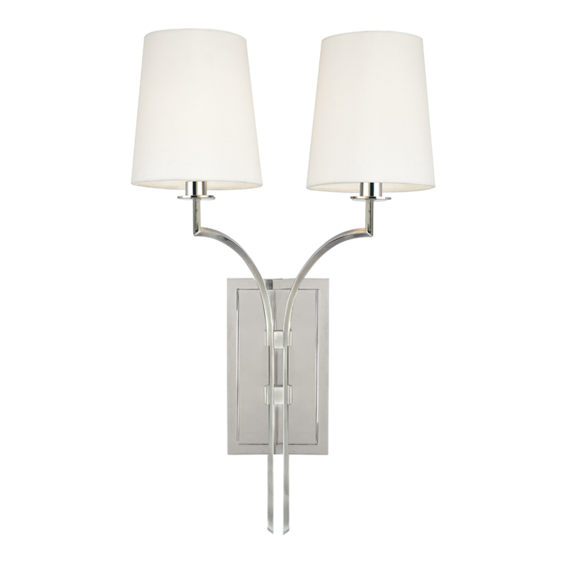 Glenford Wall Sconce 13" in polished nickel shown from the front to reveal the arm curve and shade silhouette.